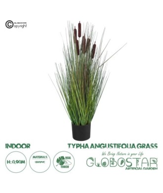 GloboStar® Artificial Garden TYPHA ANGUSTIFOLIA GRASS 20069 Τεχνητό Διακοσμητικό Φυτό Γρασίδι της Τύφας Υ90cm